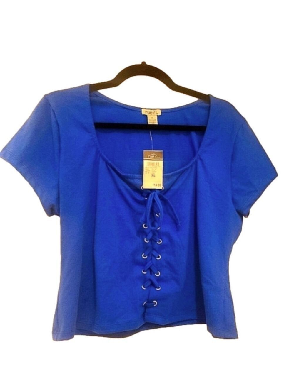 Rue 21 Blue Grommet lace up Front Tee! - Picture 3 of 4